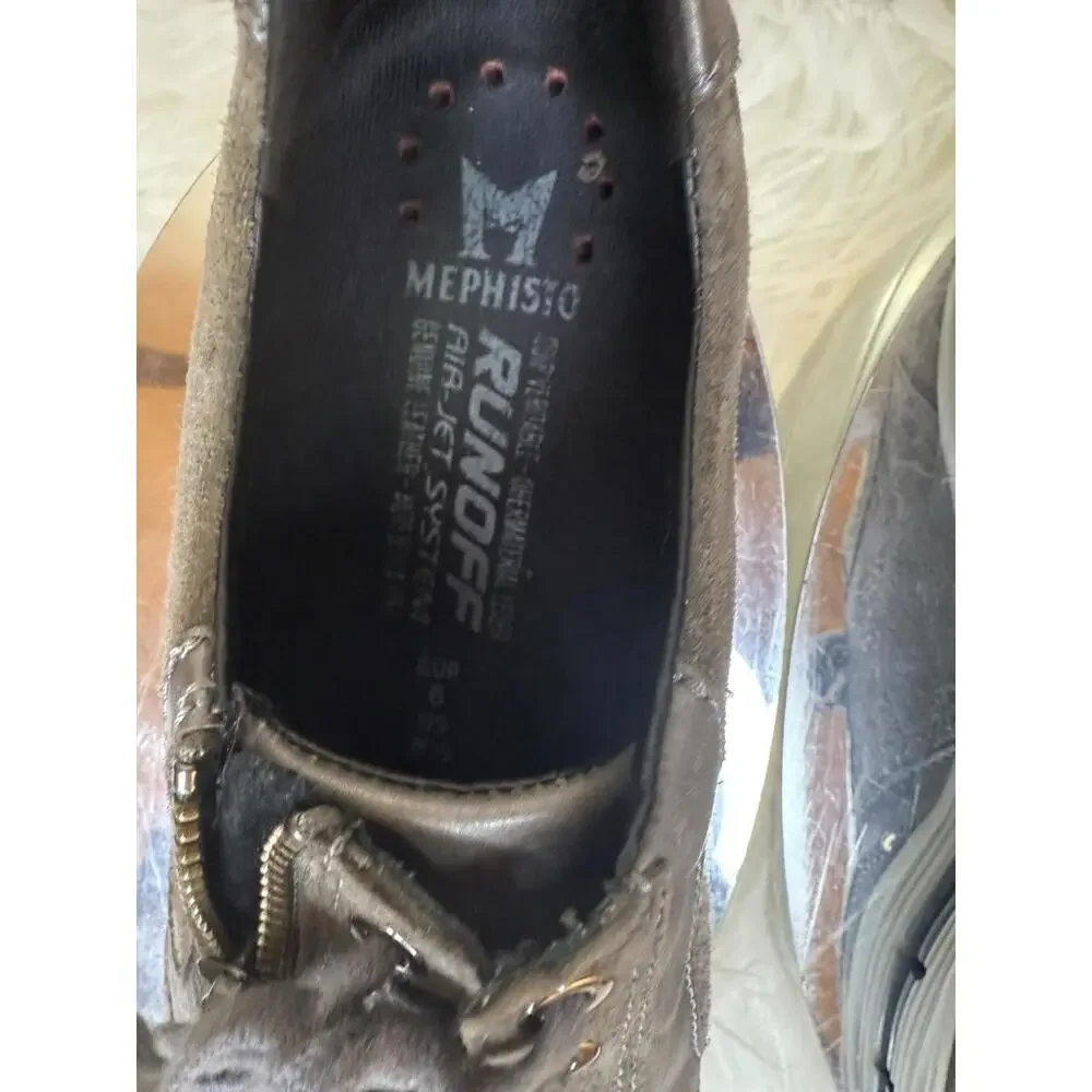 Mephisto Runoff Women Sneakers Size 8.5 Genuine Leather Gray Leather Mesh Look‎